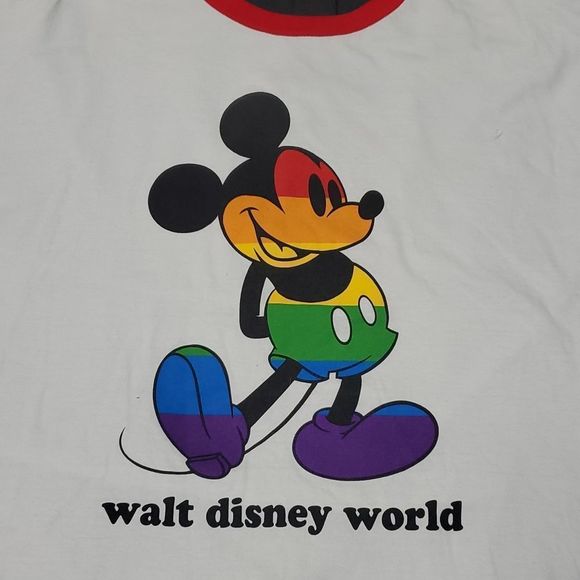 WALT DISNEY WORLD mickey mouse pride rainbow ringer TEE 2XL 2X - Picture 2 of 7